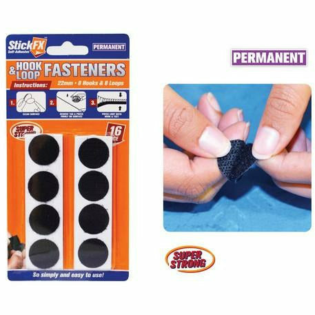 16pce Velcro Tabs-Hook&Loop-22mm-Black
