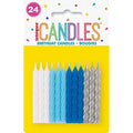 24 Spiral Candles - Bl/Wh/Silv