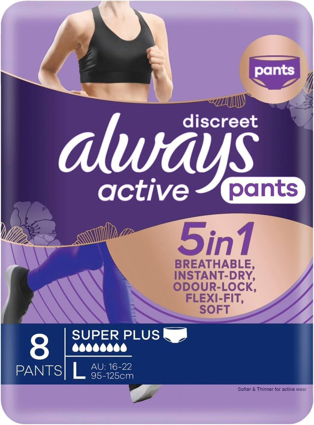 Always Pk9 Pants Discreet 5 In 1 Breathable Instant Dry Odour Lock Flexi Fit Soft Active Super Plus Medium 10-16 70-100Cm