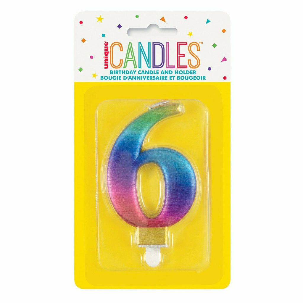 Met Rainbow B'Day Candle - Number 6