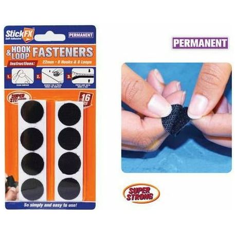 16pce Velcro Tabs-Hook&Loop-22mm-Black