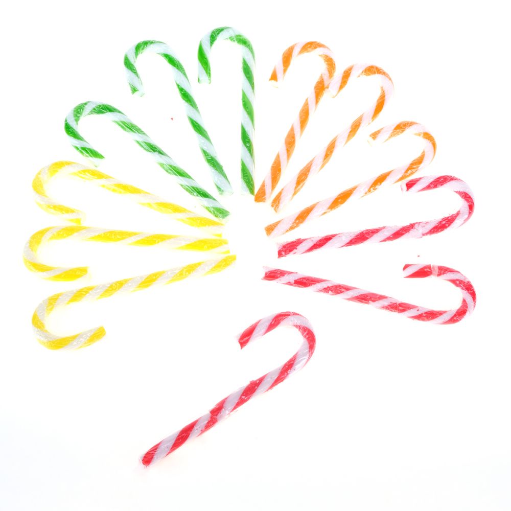 Candy Cane Fruity Flavours 12pk 12g Each Strawberry (Red & White), Pineapple (Yellow & White), Orange (Orange & White) & Apple (Green & White)