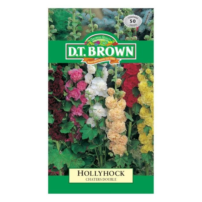 DT Brown Hollyhock Chater's Double flower seed packet