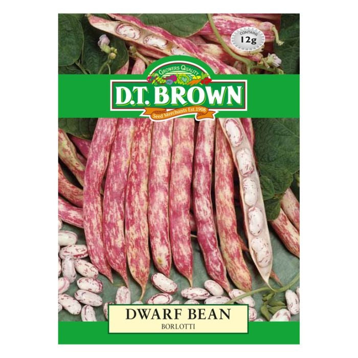 DT Brown Dwarf Bean Borlotti vegetable seed packet