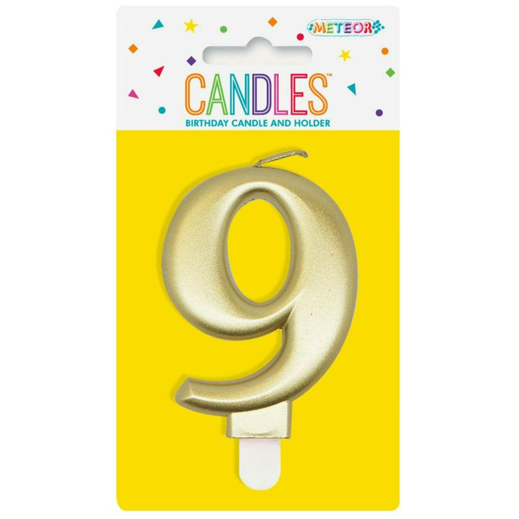 Metallic Gold B'Day Candle - Number 9