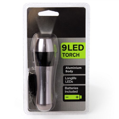 Torch Aluminium 9 LED Silver with Black or Blue Band Assorted - Hardware product at Price Busters Variety, image 2