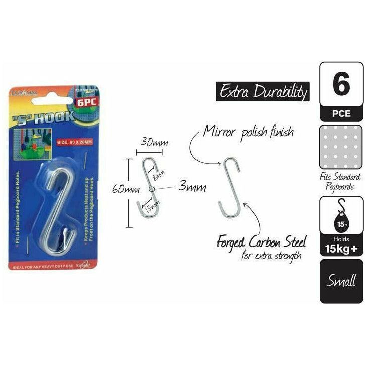 6pce S-Hooks-60x20mm-Small