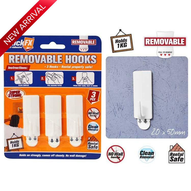3pce Self-Adhesive Hooks-1KG-Rem-5cmH