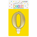 Metallic Gold B'Day Candle - Number 0