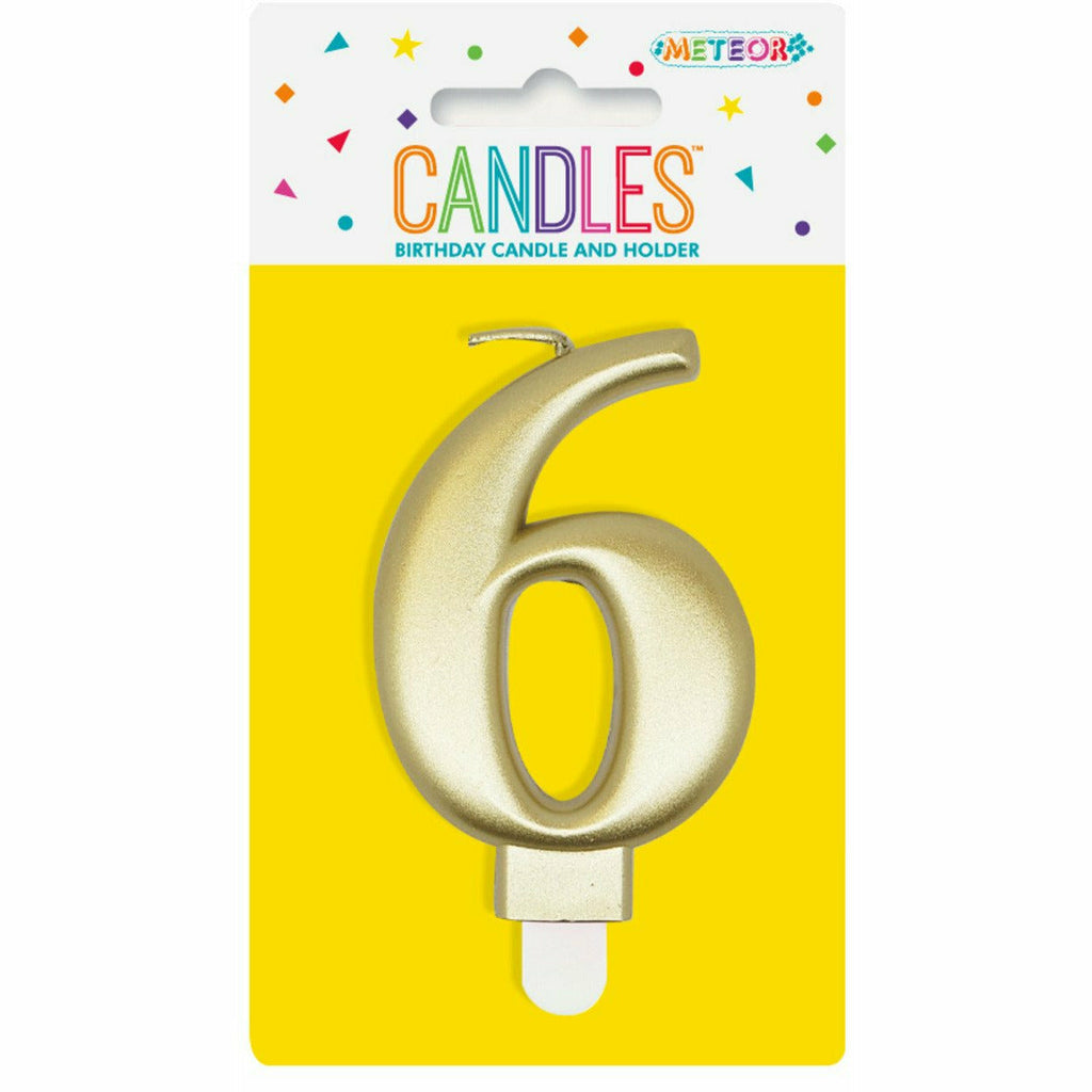 Metallic Gold B'Day Candle - Number 6