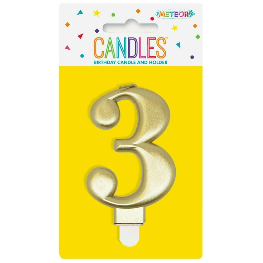 Metallic Gold B'Day Candle - Number 3
