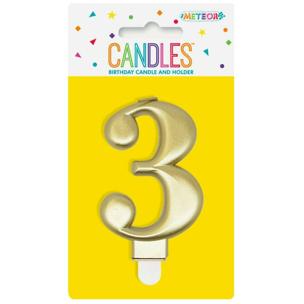 Metallic Gold B'Day Candle - Number 3