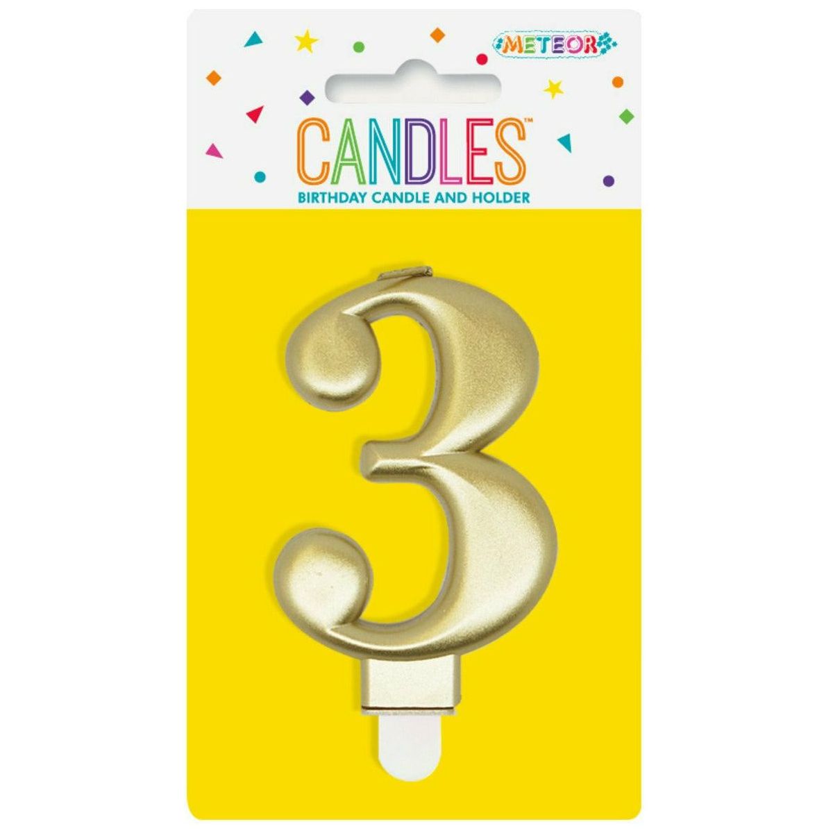 Metallic Gold B'Day Candle - Number 3