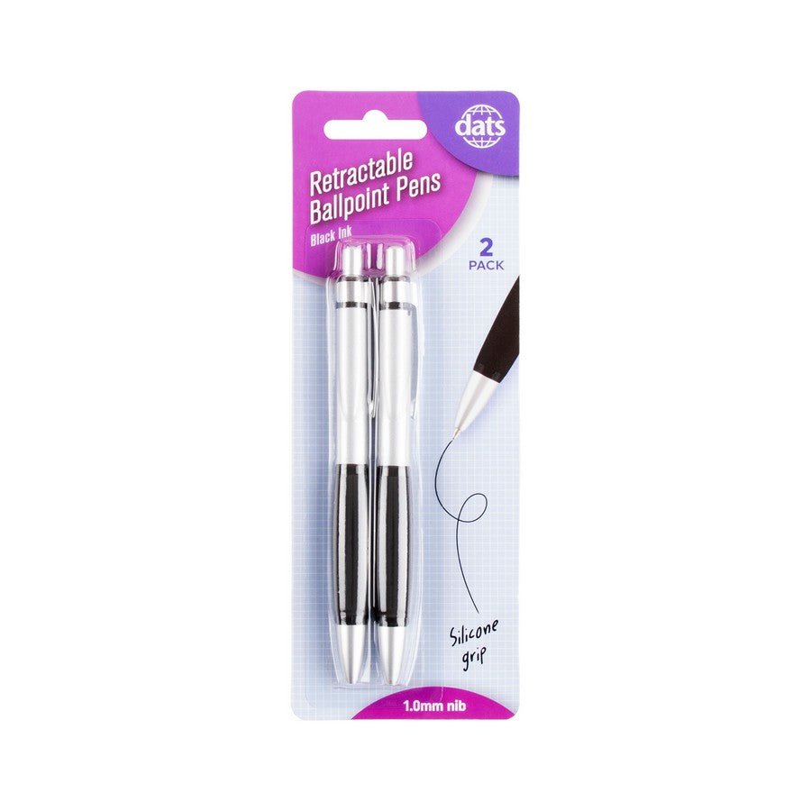 Pen Ballpoint Retractable with Silicone Grip 2 Pack Black Ink - Stationery product at Price Busters Variety