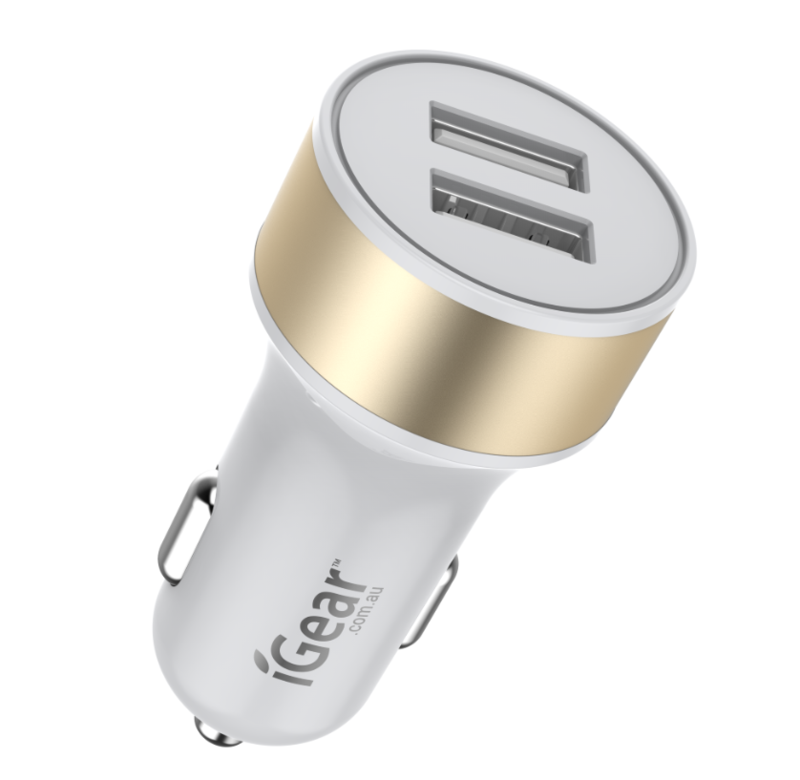 Igear Car Charger USB - White & Gold