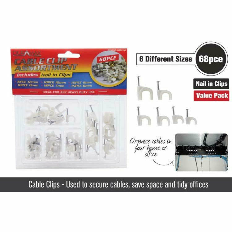 68pce Cable Clips-Sizes: 6/7/8/9/10/12mm