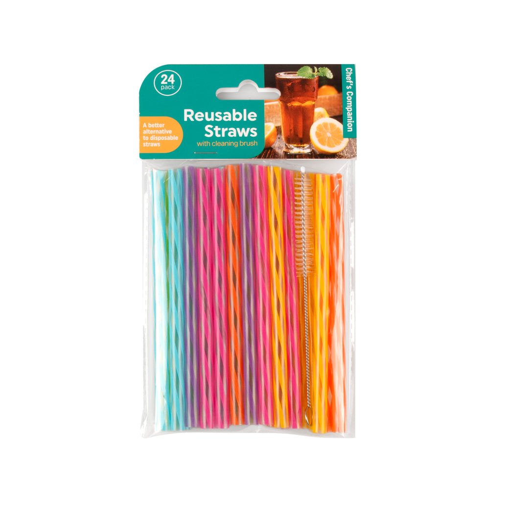 Straws Reusable Straight with Cleaner 24 Pack 14cm