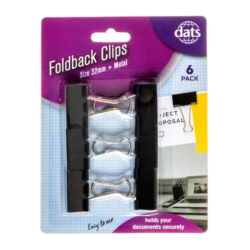 Clip Foldback Black Silver 32mm 6 Pack - Stationery product at Price Busters Variety