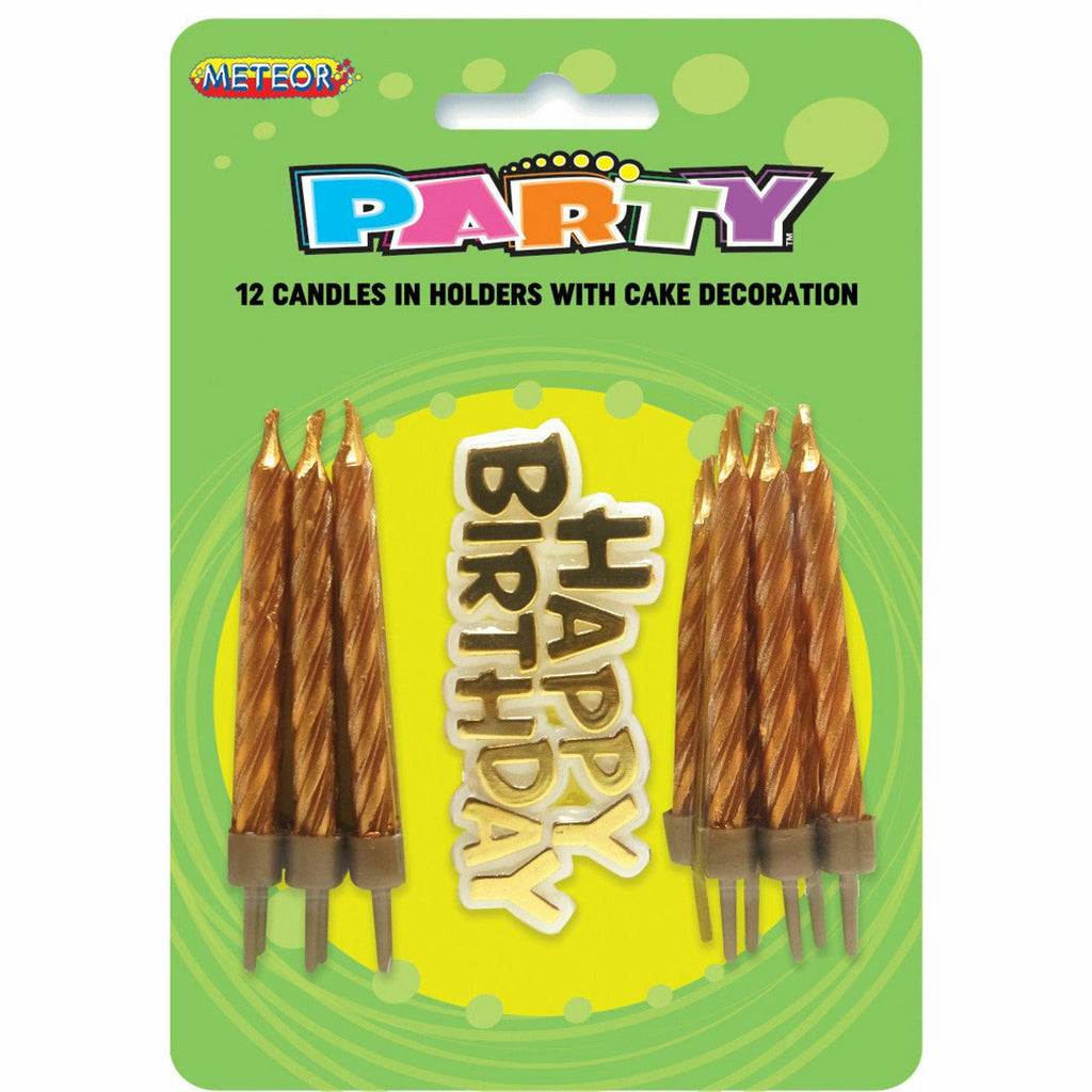 12 Candles W/Cake Deco - Gold