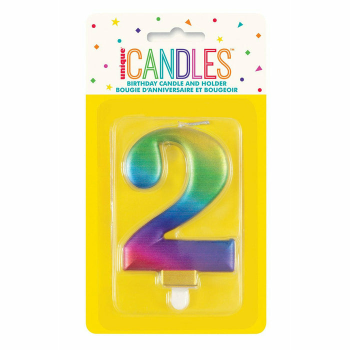 Metallic Rainbow Birthday Candle - Number 2 - product image