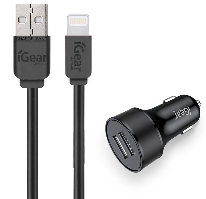 Igear iPhone Car Charger & Charging Cable - Black