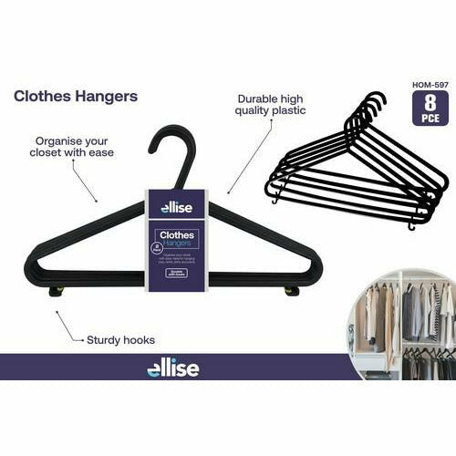 8pce Adult Coat Hangers-37cmL-Black