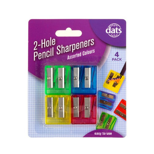 Sharpener Pencil 2 Hole 4 Pack Mixed Colours - Stationery product at Price Busters Variety