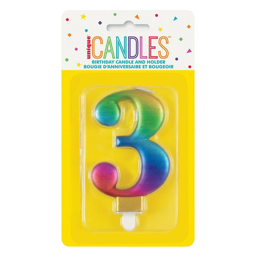 Met Rainbow B'Day Candle - Number 3