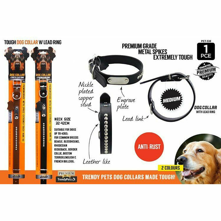 1pce Dog Collar w/Spikes-24mmx50cm-2Col