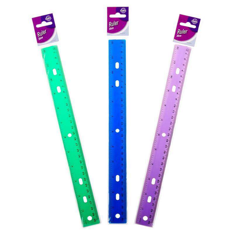 Ruler 30cm Plastic with Binder Holes Assorted Transparent Colours - Stationery product at Price Busters Variety