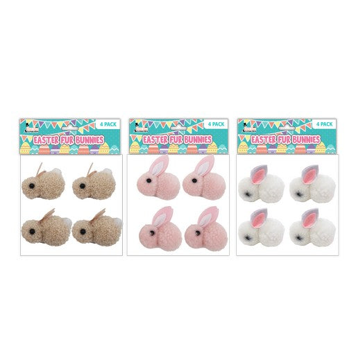 Easter Fur Bunnies 5 x 5cm Pack 4 product photo - Price Busters Variety