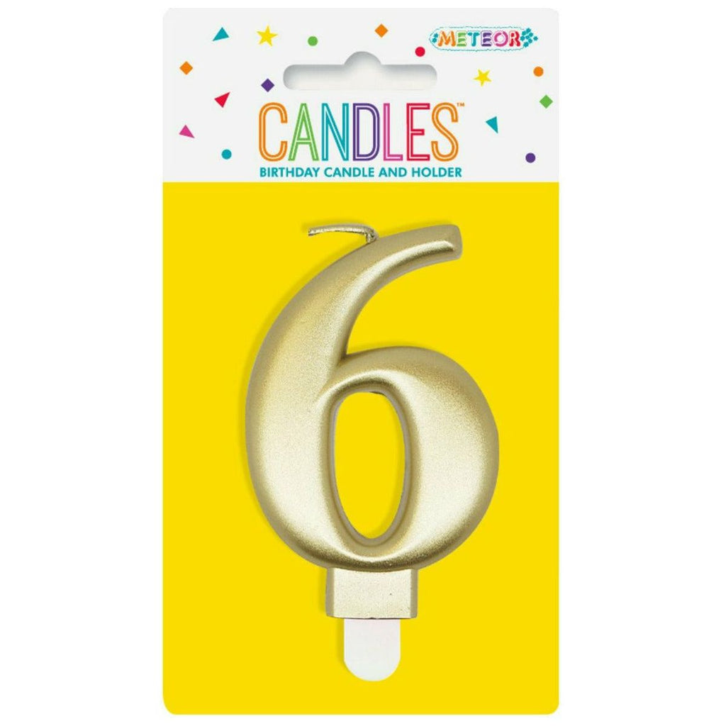 Metallic Gold B'Day Candle - Number 6