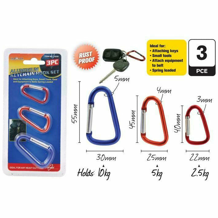 3pce Aluminium KeyChain Hooks-3 Sizes