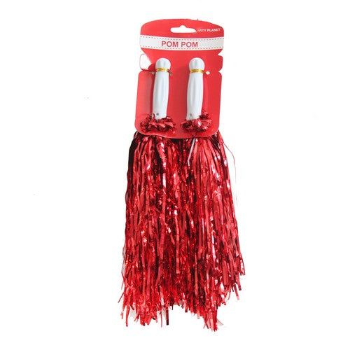 2Pk Metallic Pom Pom-Red