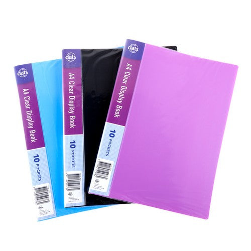 Clear Book PP Cover A4 10 Pockets Assorted Colours - Stationery product at Price Busters Variety