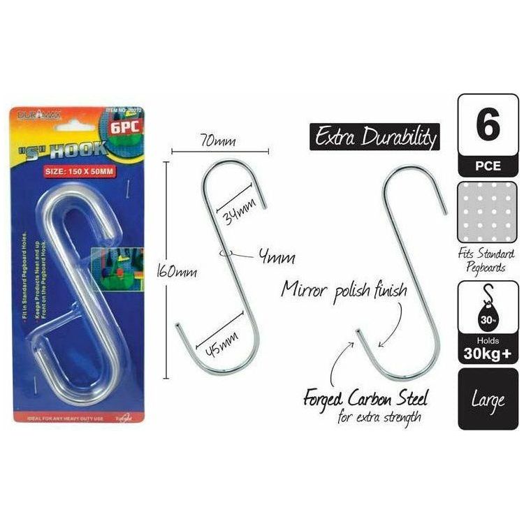 6pce S-Hooks-150x50mm-Large