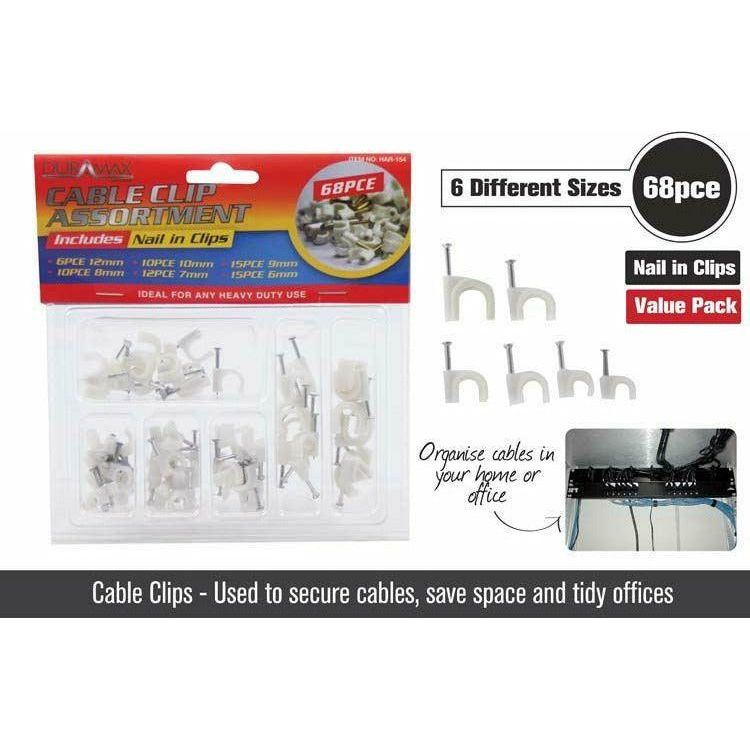 68pce Cable Clips-Sizes: 6/7/8/9/10/12mm