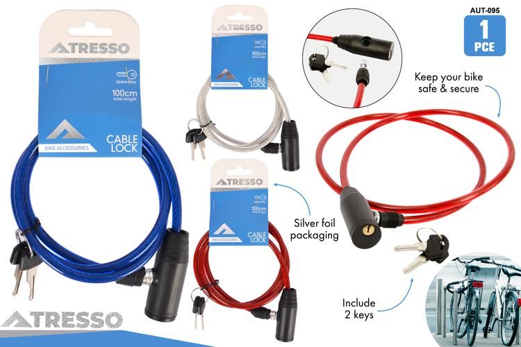 1 Piece Bike Cable Lock 3 Assorted Colours - 1 m