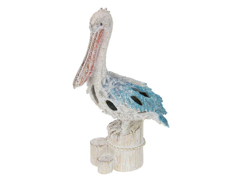 Standing Pelican on Log with Coral Des – 35cm
