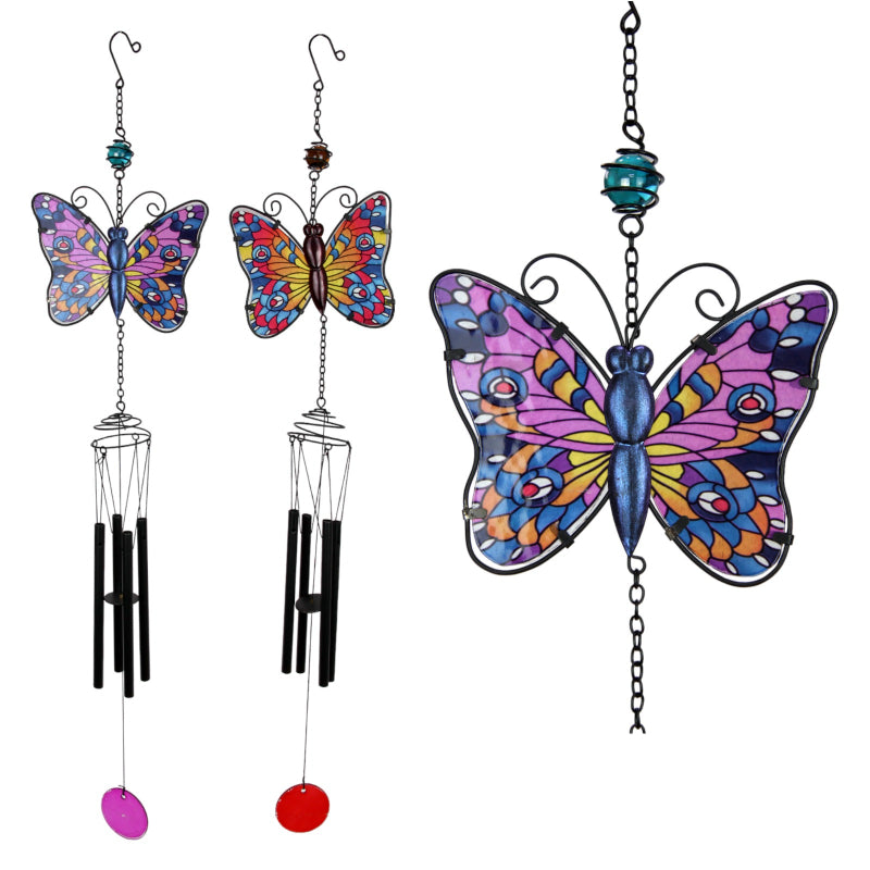 Mosaic Glass Butterfly Wind Chime 2 Assorted