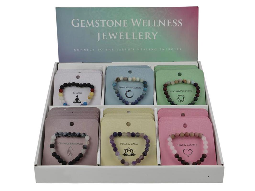Wellness Crystal Rock Quartz Bracelet 6 Assorted (36=Free Display)
