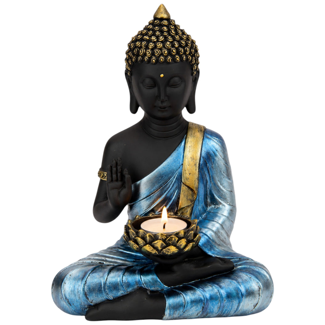 Rulai Blue Buddha with Tealight Holder – 20cm