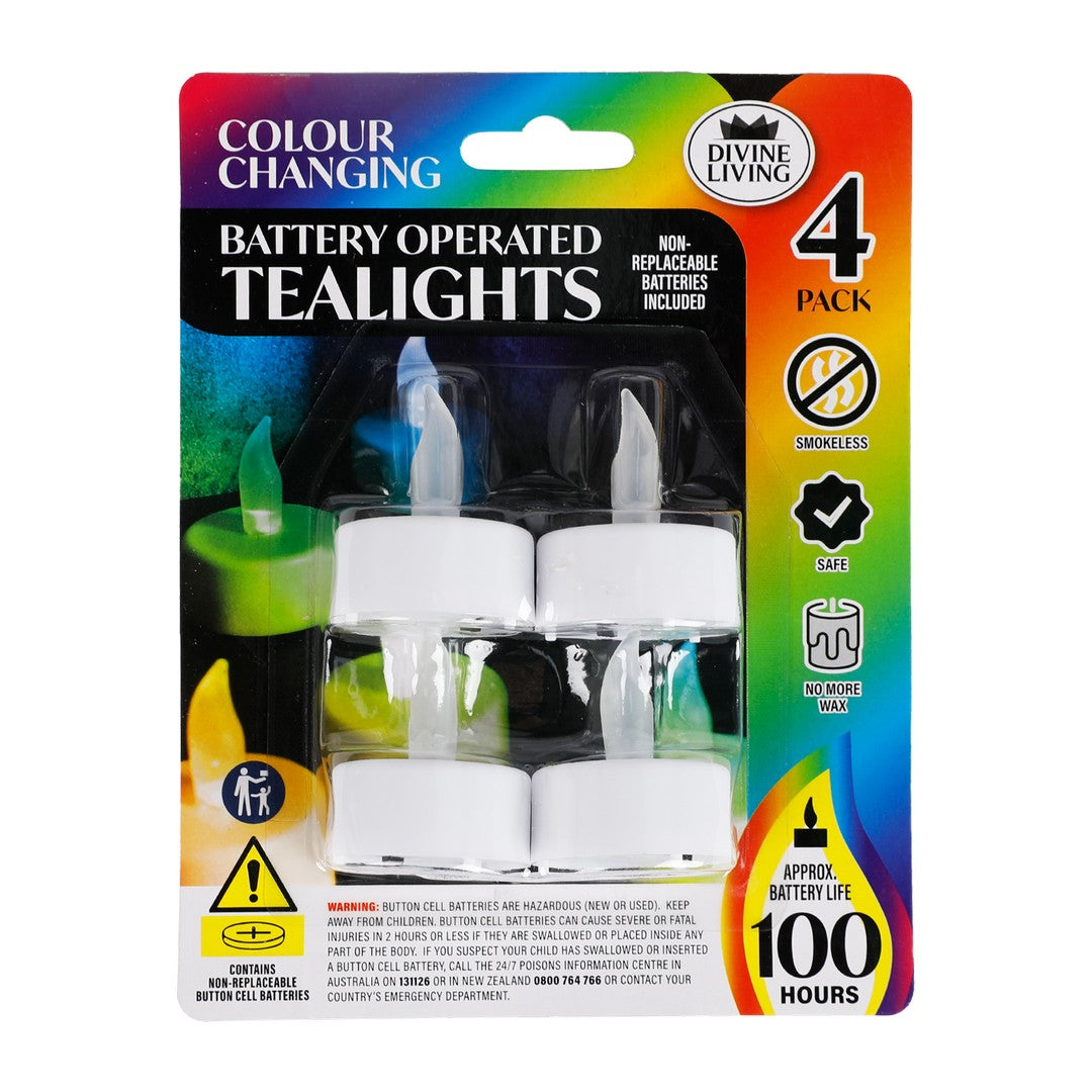 Tealights Batt Op Sml Pack 4 Col product photo - Price Busters Variety