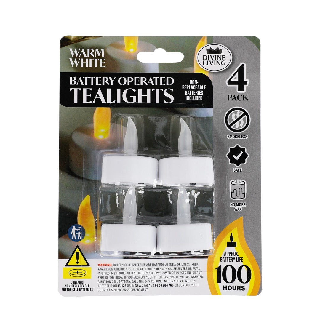 Tealights Batt Op Sml Pack 4 White product photo - Price Busters Variety