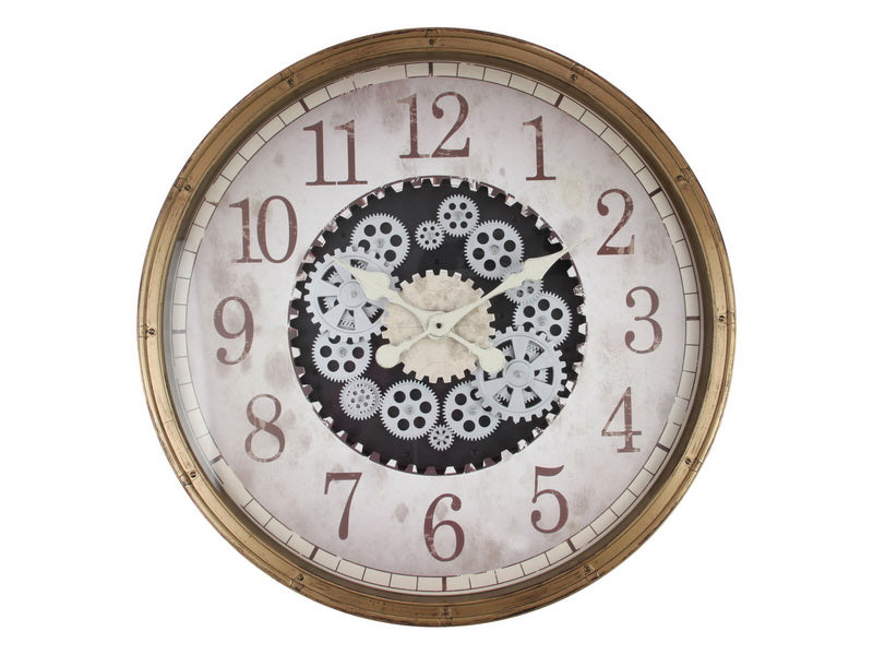 White And Gold Clock with Moving Cogs – 76cm