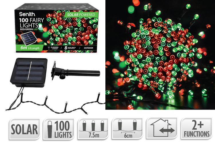 100LED Solar FairyLight 7.5m 2F Red/Grn