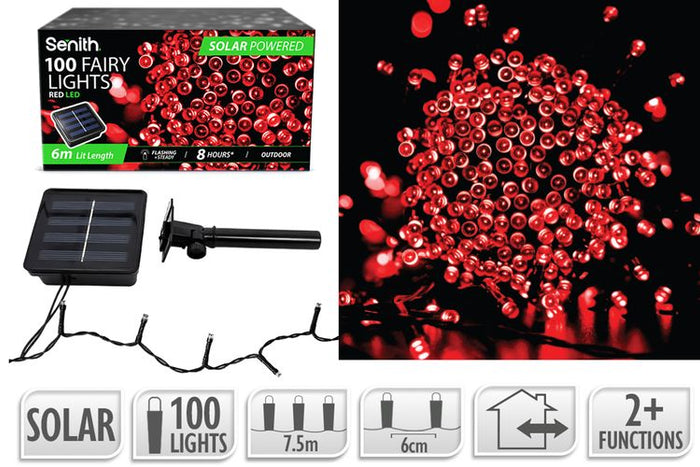 100LED Solar FairyLight 7.5m 2F Red