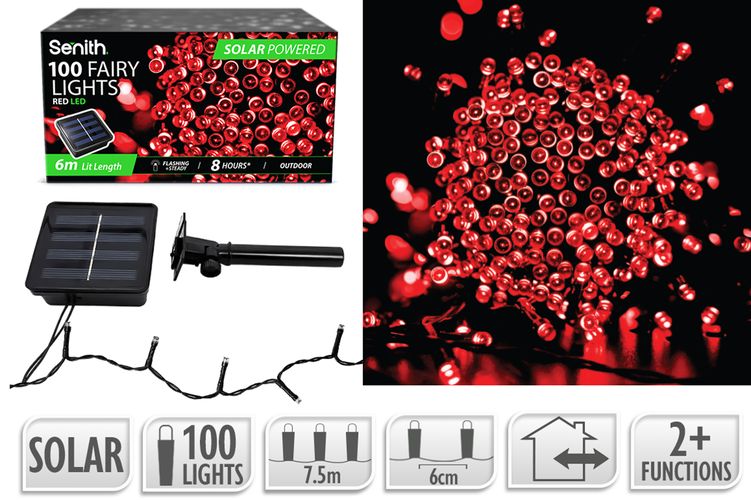 100LED Solar FairyLight 7.5m 2F Red