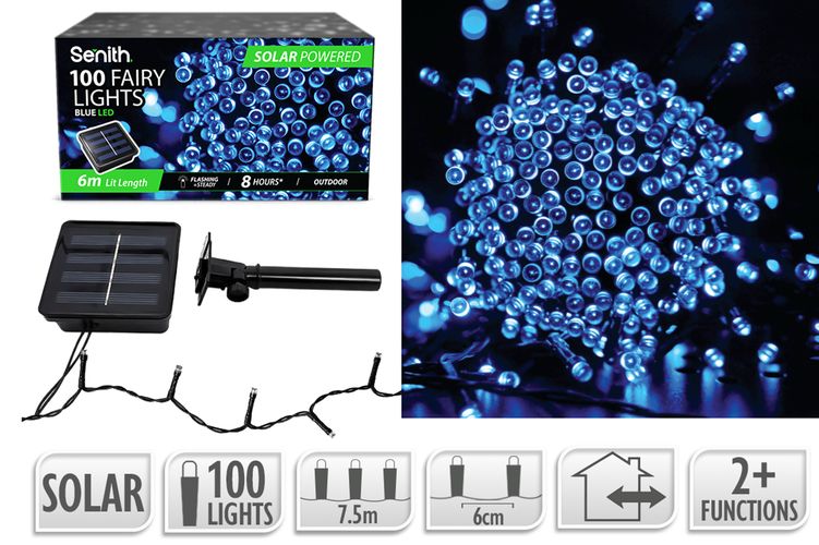 100LED Solar FairyLight 7.5m 2F Blue