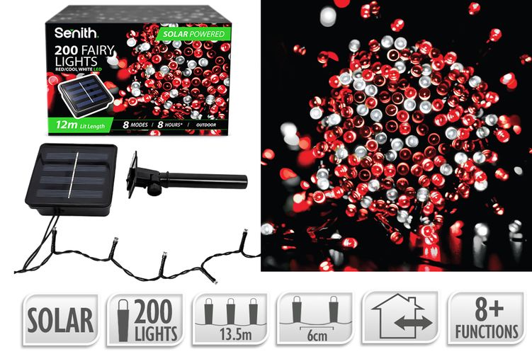 200LED Solar FairyLight 13.5m 8F R/Cwht